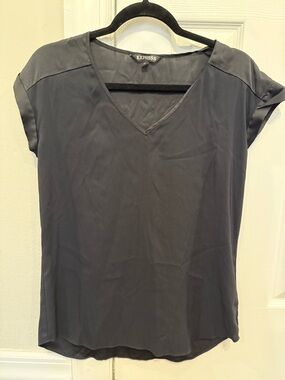 Express Women's Charcoal V-Neck Cap Sleeve Blouse
